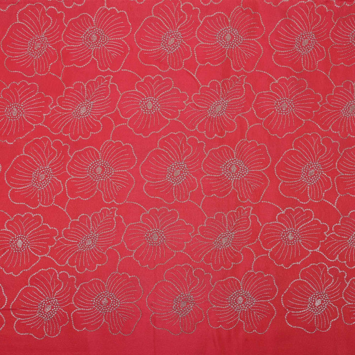 Punch Pink Tissue Fabric With Embroidery