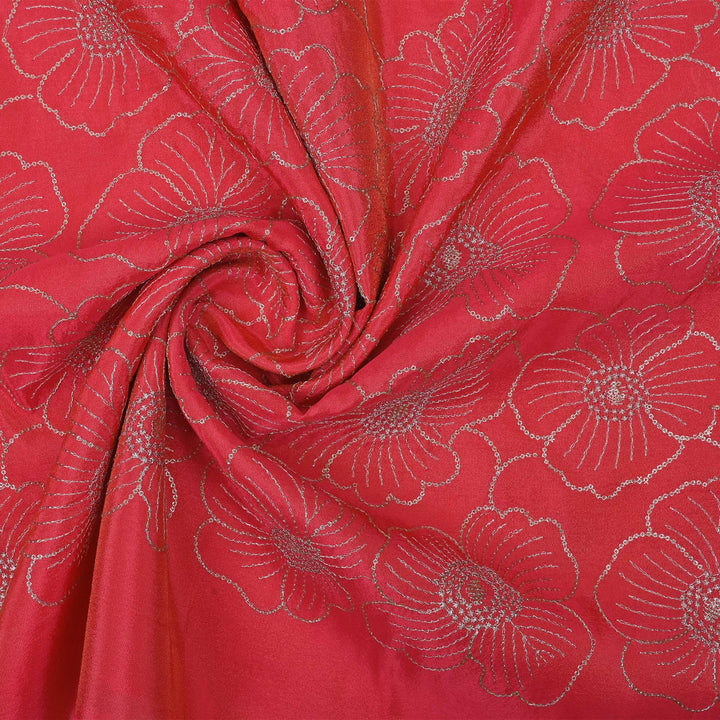 Punch Pink Tissue Fabric With Embroidery