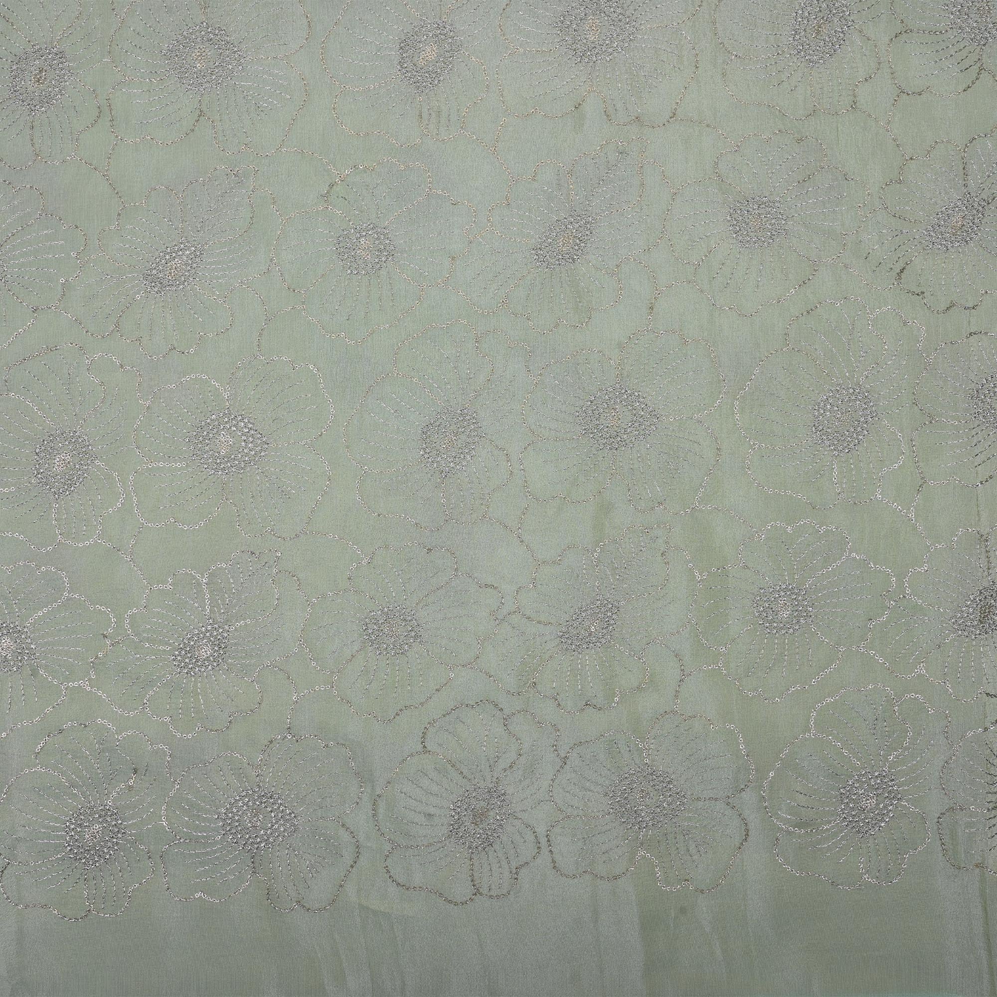 Greyish Green Tissue Fabric With Embroidery