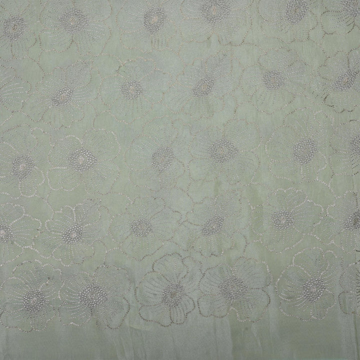 Greyish Green Tissue Fabric With Embroidery