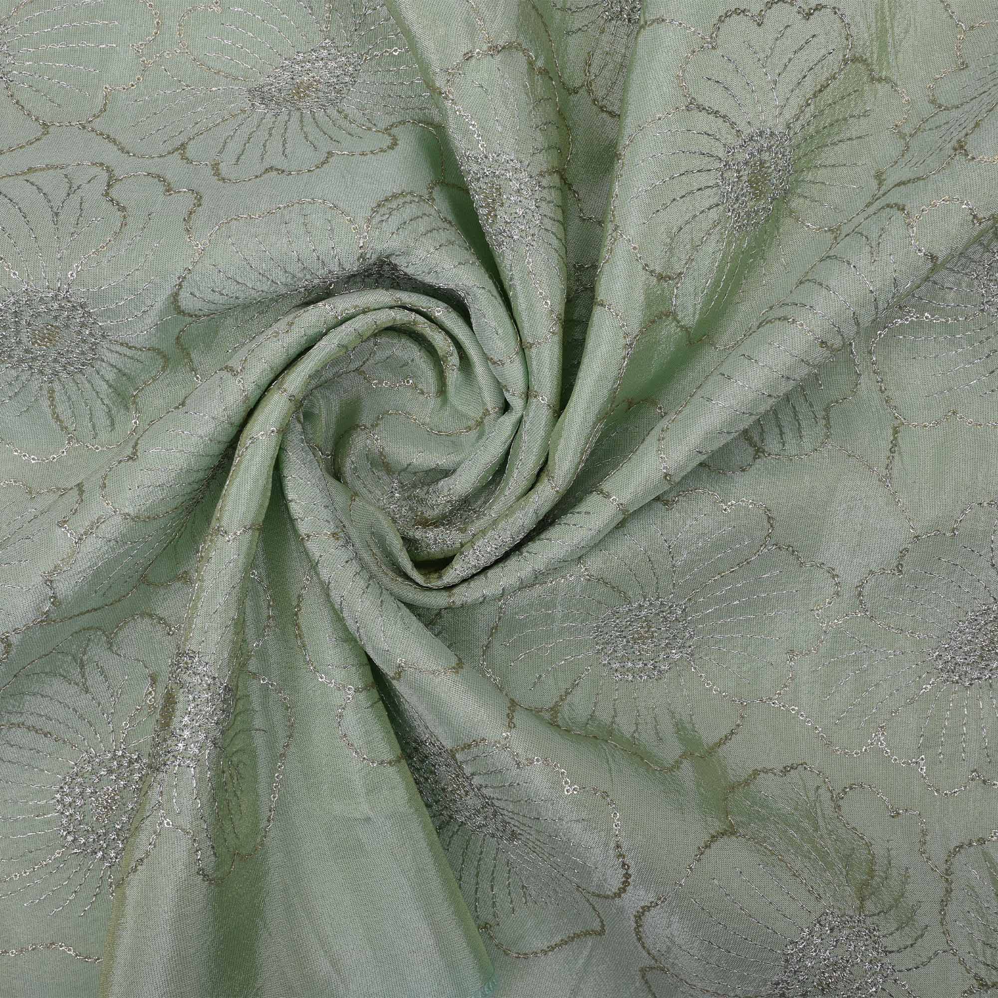 Greyish Green Tissue Fabric With Embroidery