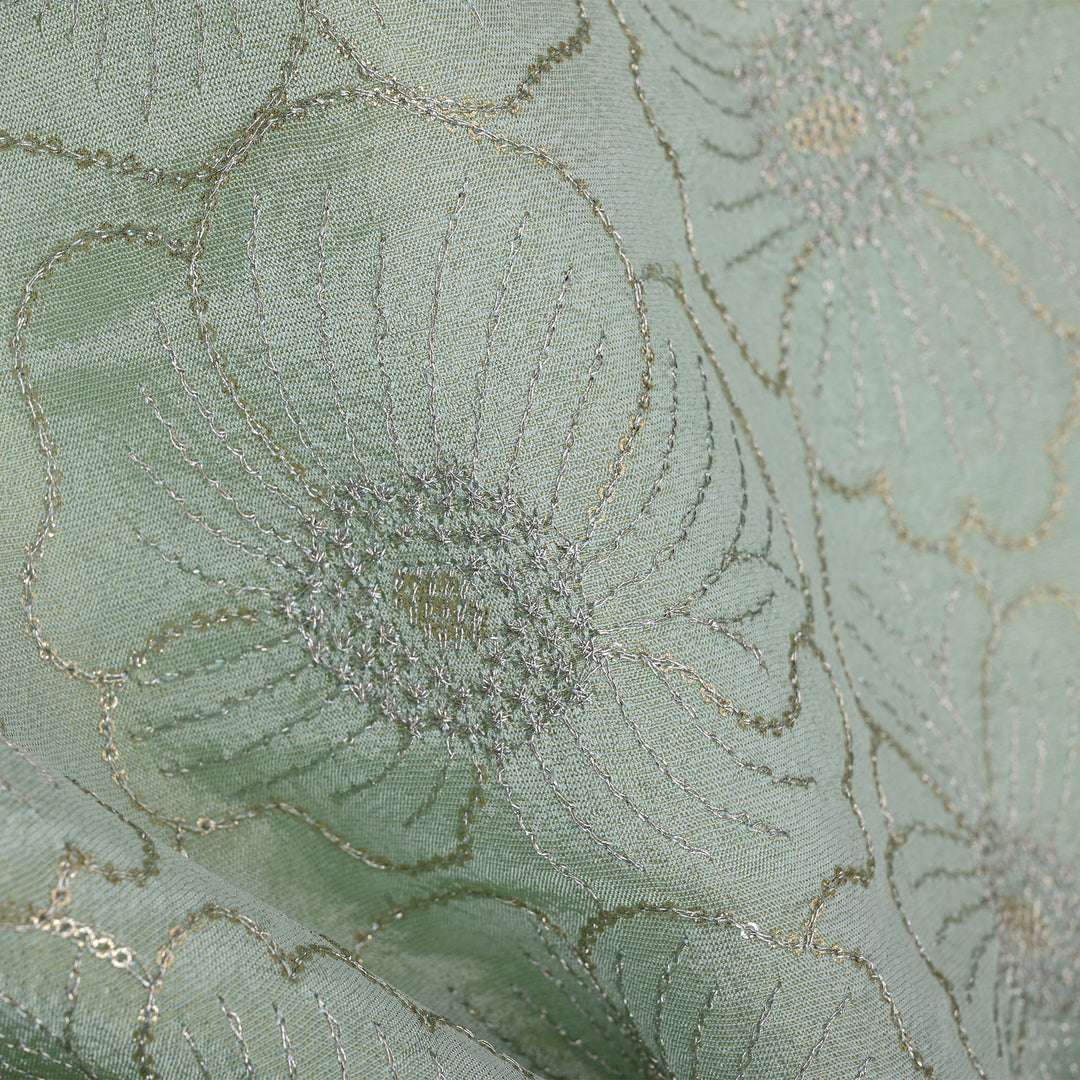 Greyish Green Tissue Fabric With Embroidery