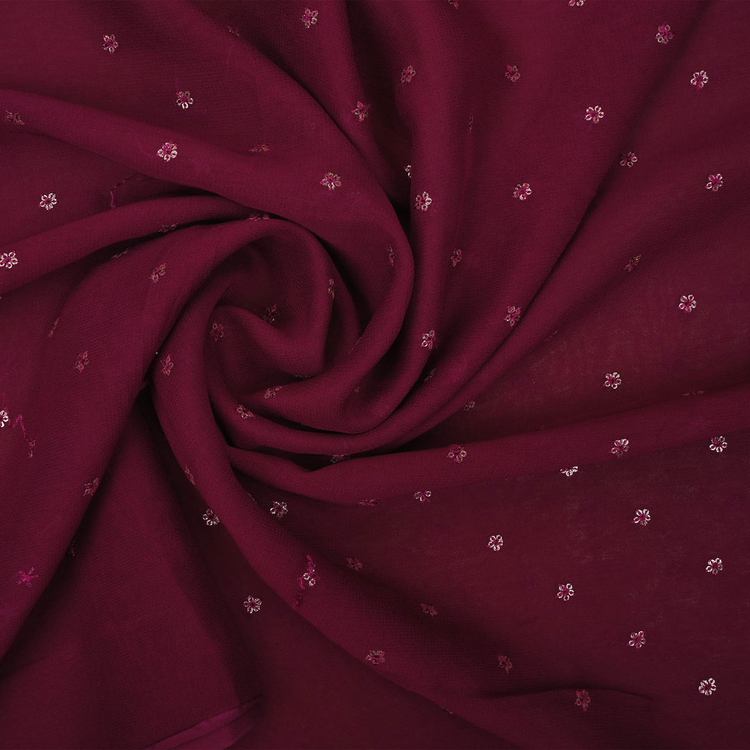 Rich Maroon Embroidery Georgette Fabric