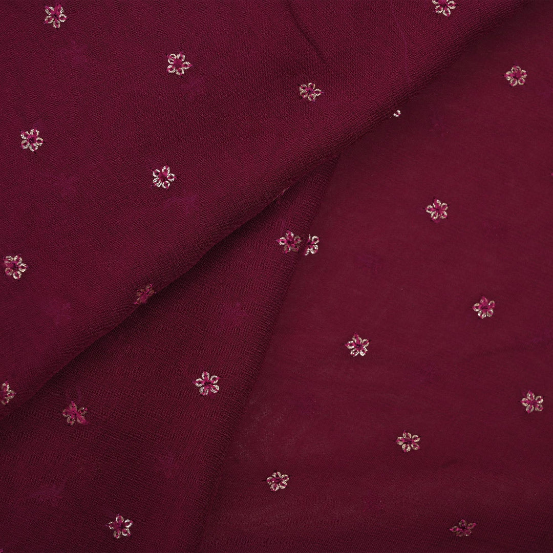 Rich Maroon Embroidery Georgette Fabric