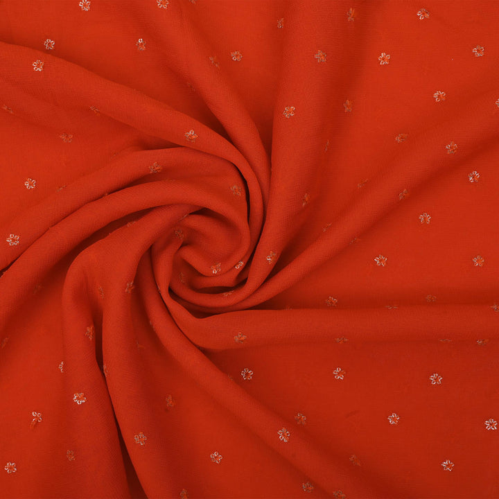 Tomato Orange Embroidery Georgette Fabric