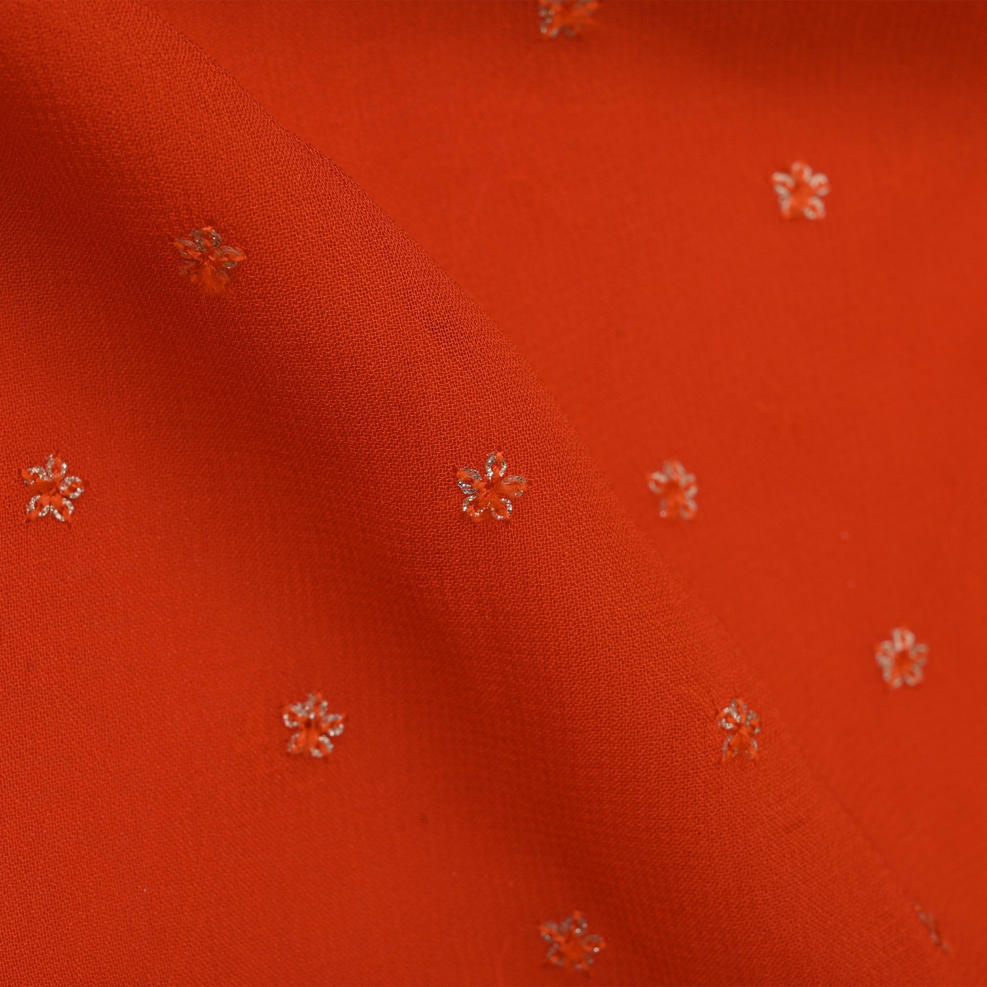 Tomato Orange Embroidery Georgette Fabric