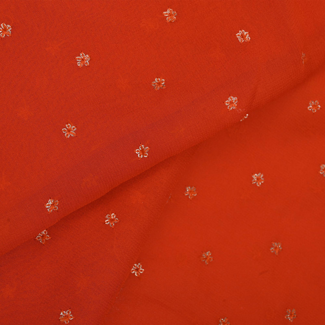 Tomato Orange Embroidery Georgette Fabric