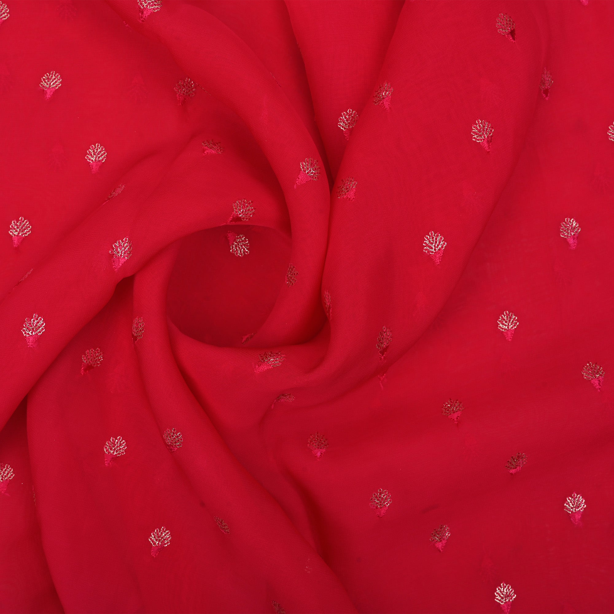 Chiefs Red Floral Embroidered Organza Fabric