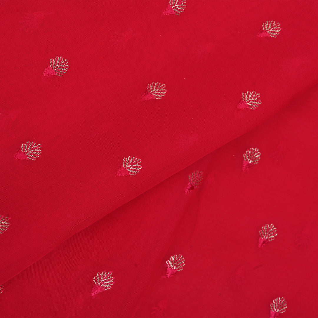 Chiefs Red Floral Embroidered Organza Fabric