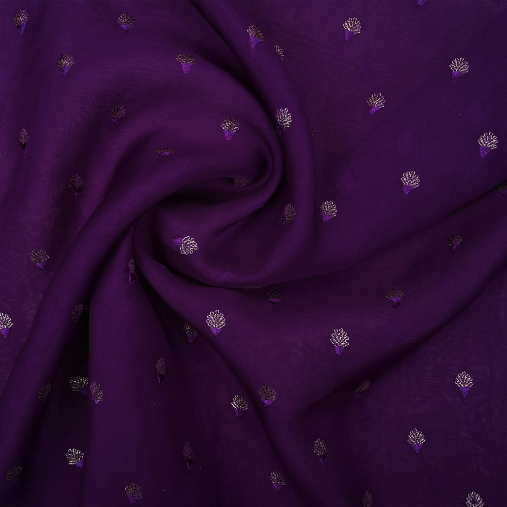 Royal Purple Floral Embroidered Organza Fabric