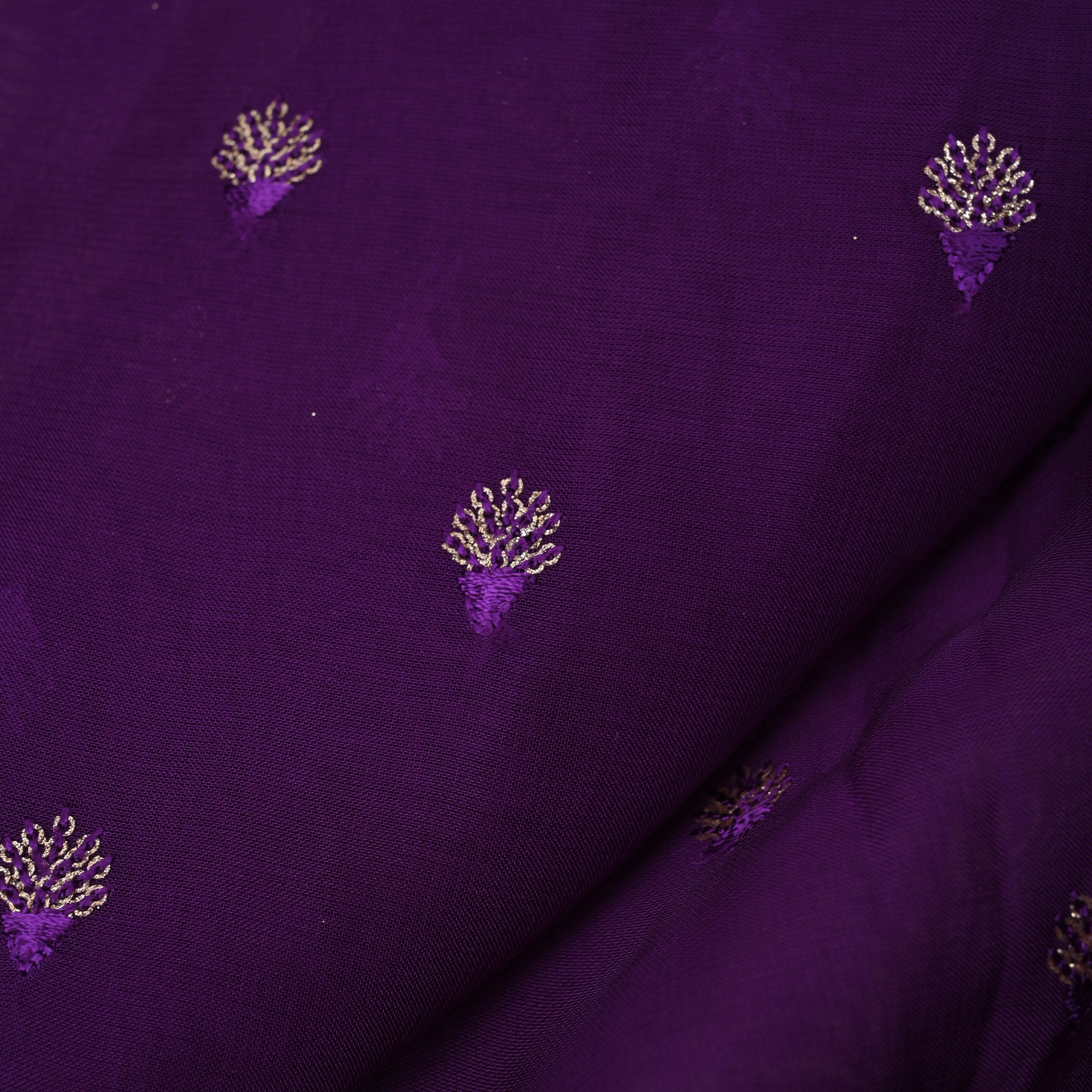 Royal Purple Floral Embroidered Organza Fabric