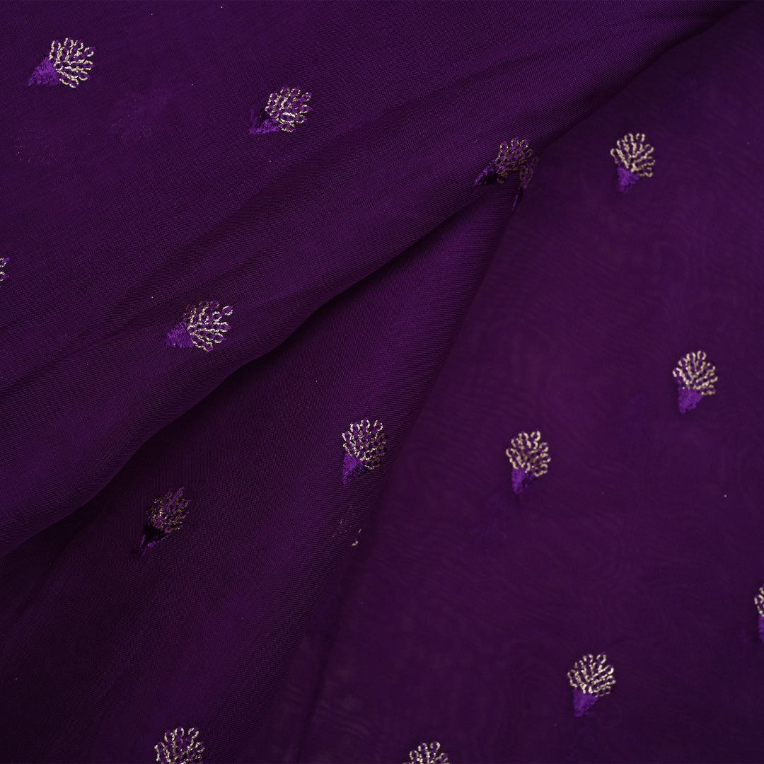 Royal Purple Floral Embroidered Organza Fabric