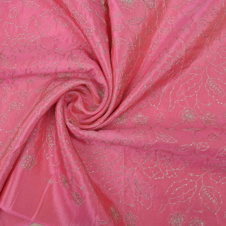 French Pink Tissue Fabric With Embroidery