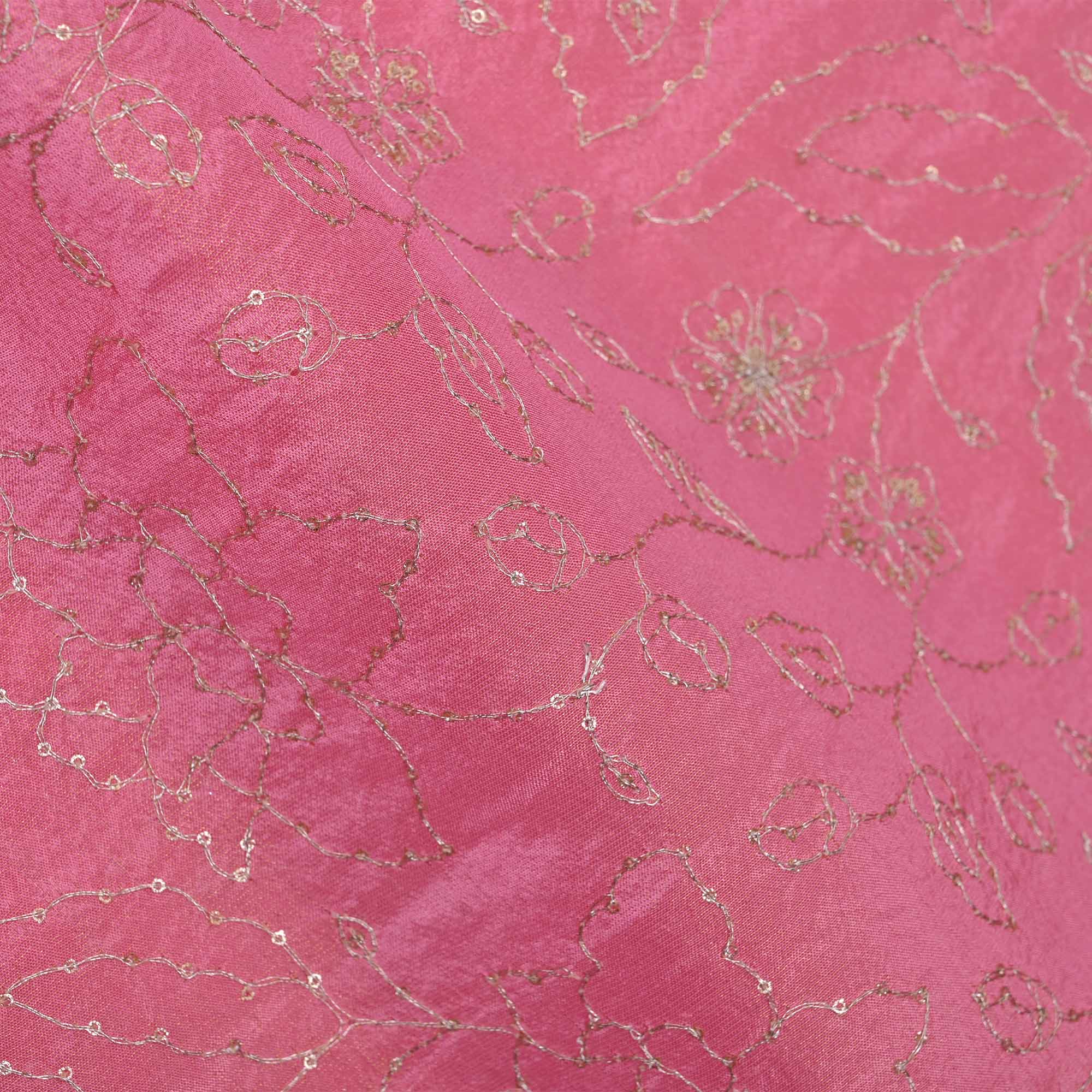 French Pink Tissue Fabric With Embroidery