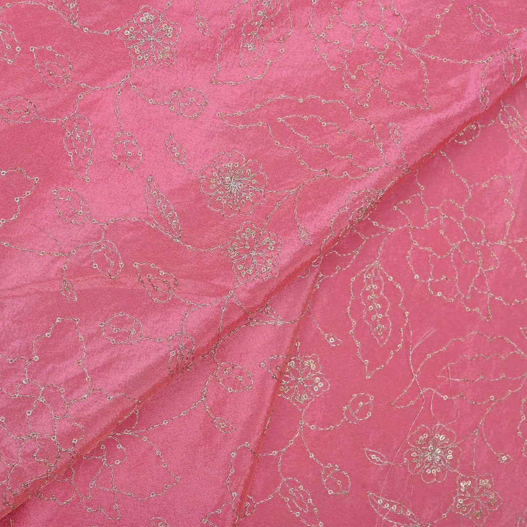 French Pink Tissue Fabric With Embroidery