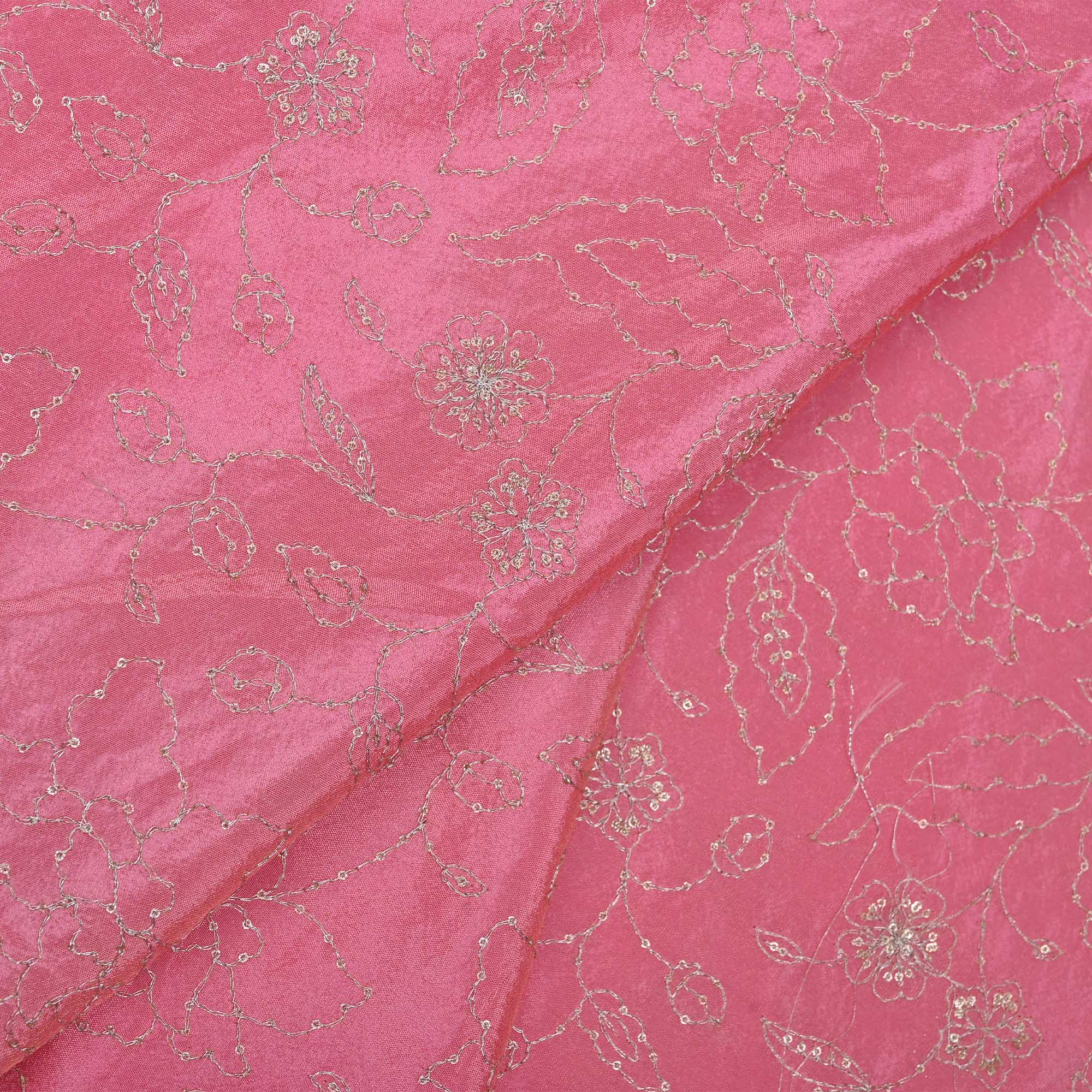 French Pink Tissue Fabric With Embroidery