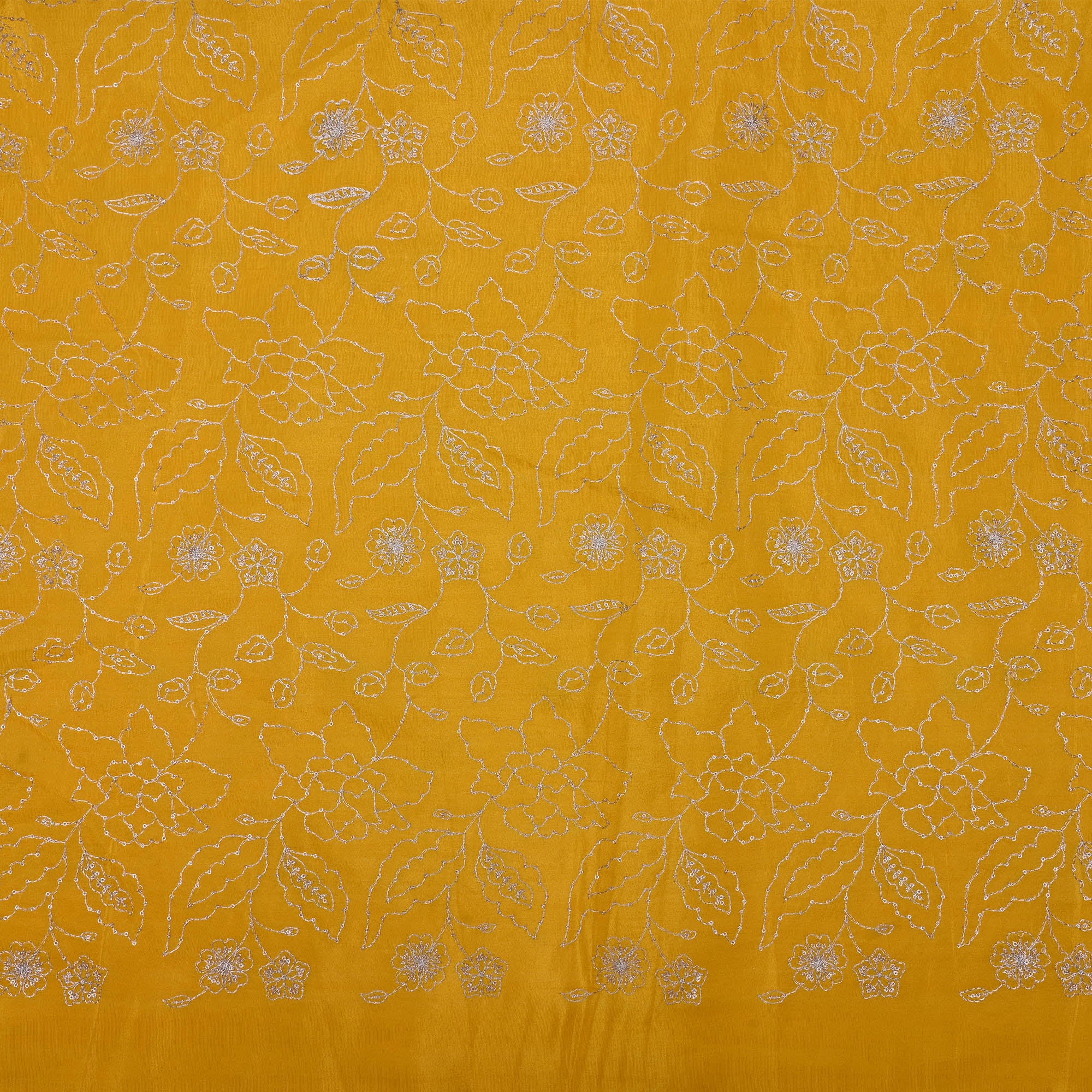 Saffron Yellow Tissue Fabric With Embroidery