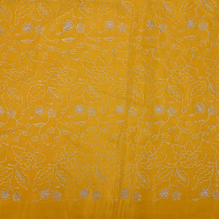 Saffron Yellow Tissue Fabric With Embroidery