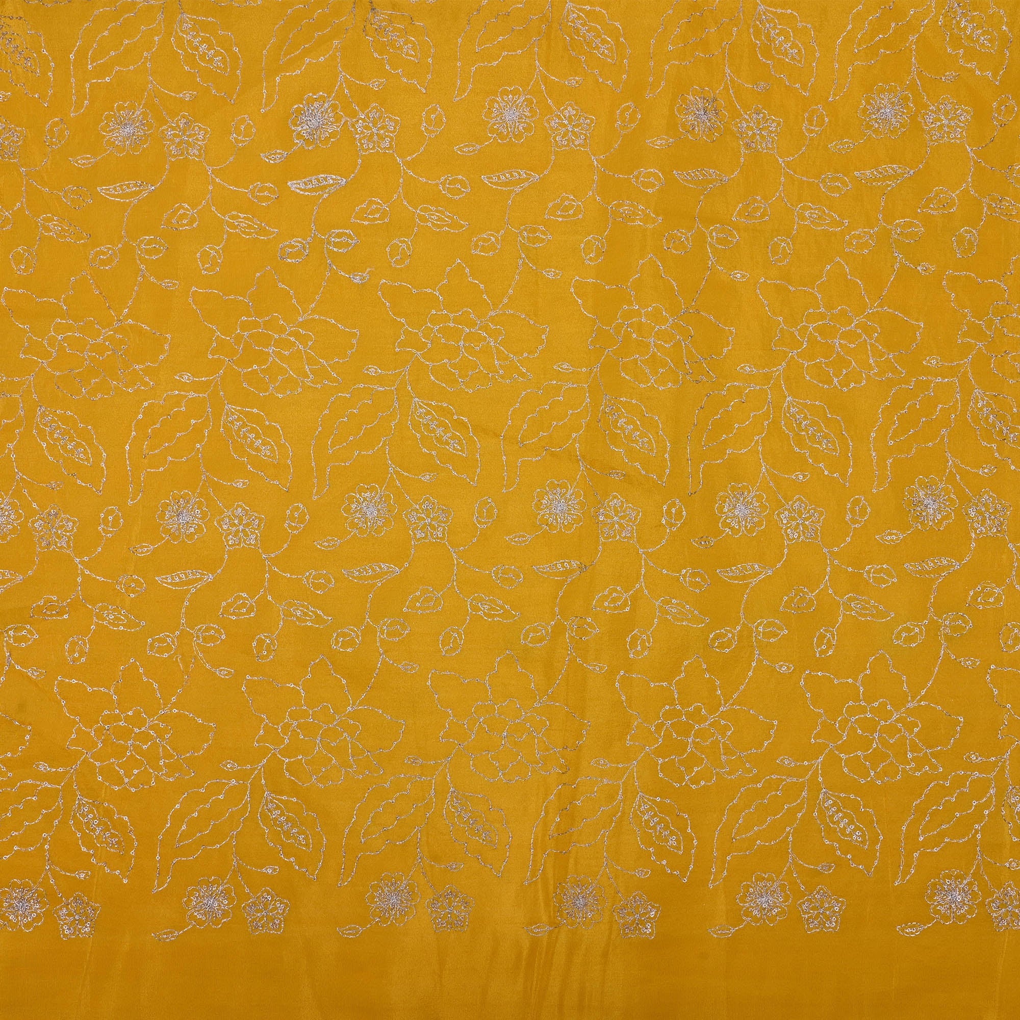 Turmeric Yellow Tissue Fabric With Embroidery
