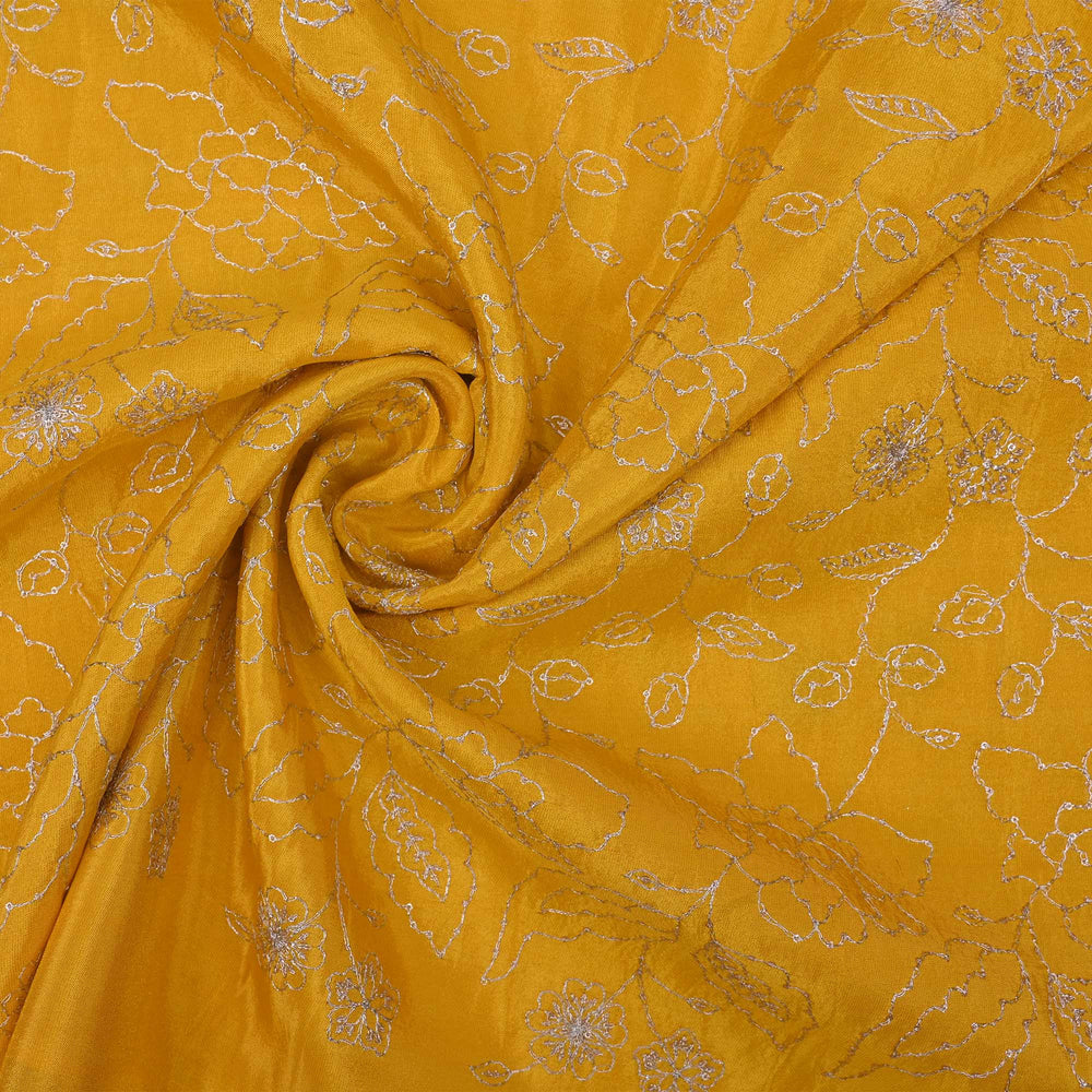 Saffron Yellow Tissue Fabric With Embroidery