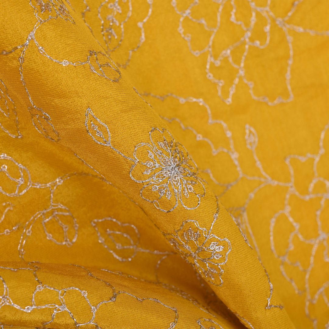 Saffron Yellow Tissue Fabric With Embroidery