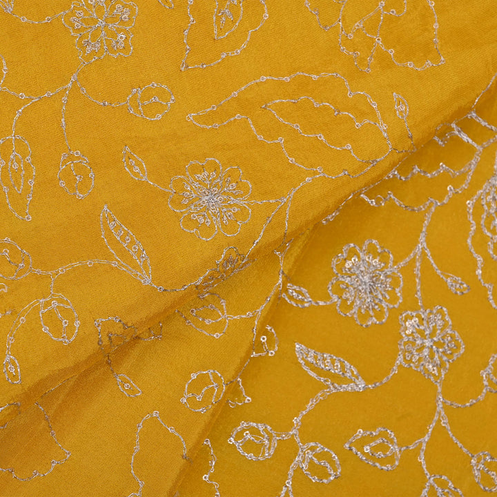 Saffron Yellow Tissue Fabric With Embroidery