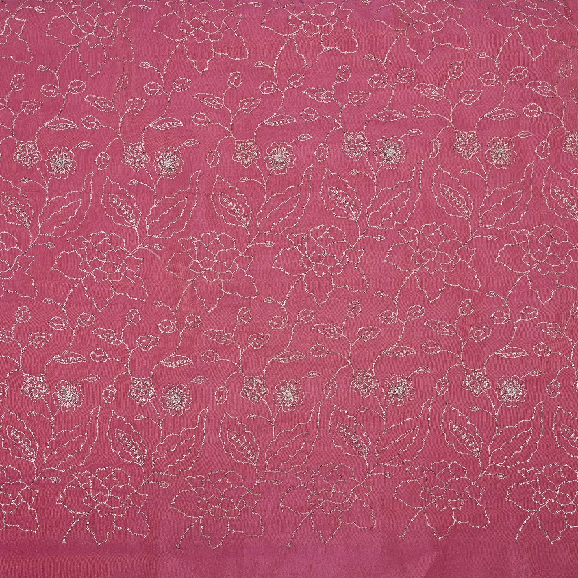 Ruber Pink Tissue Fabric With Embroidery