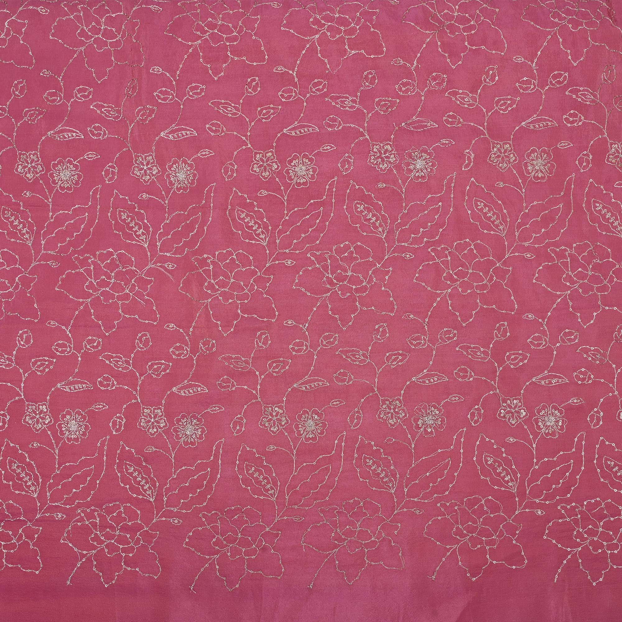 Ruber Pink Tissue Fabric With Embroidery