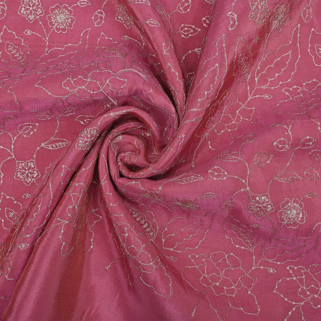 Ruber Pink Tissue Fabric With Embroidery