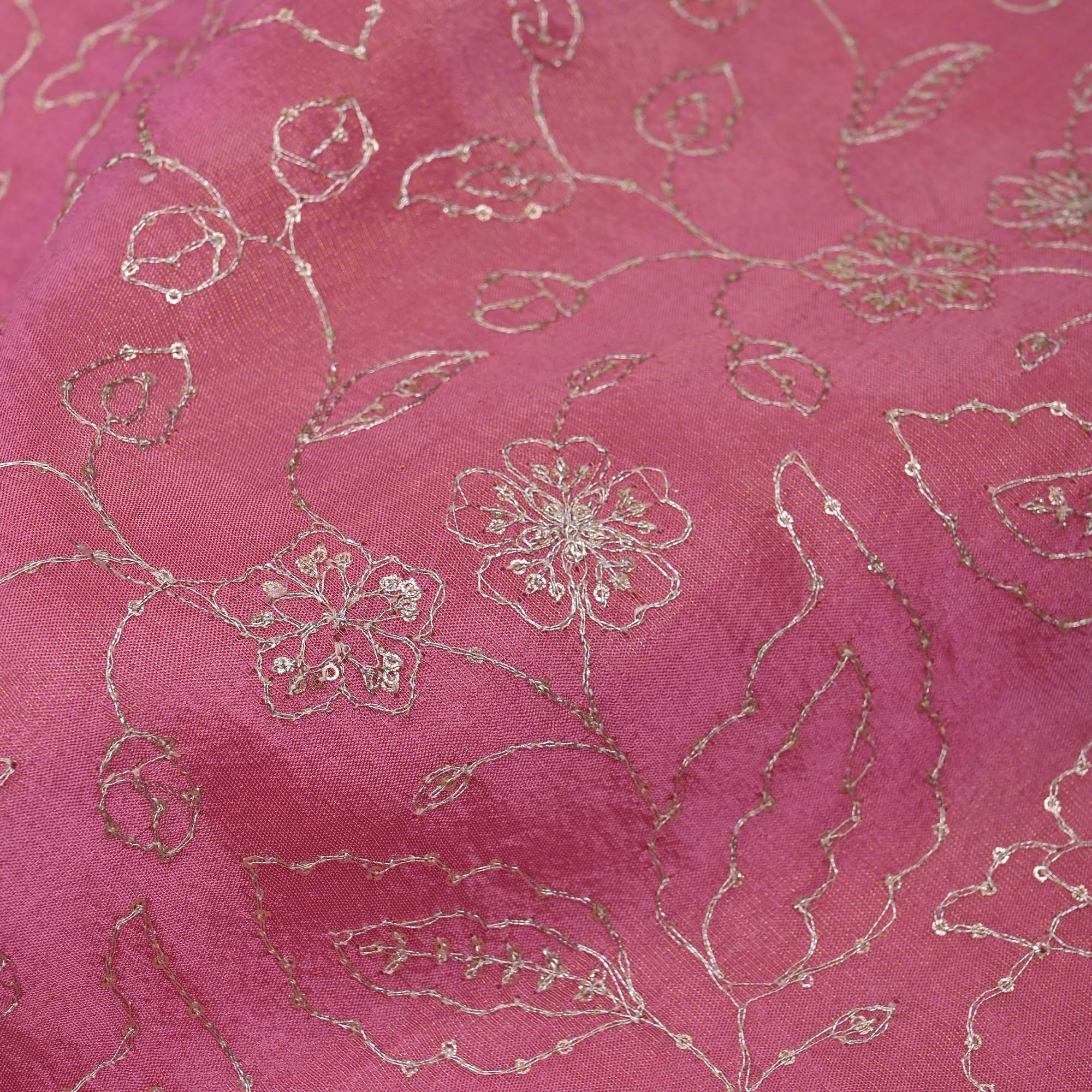 Ruber Pink Tissue Fabric With Embroidery