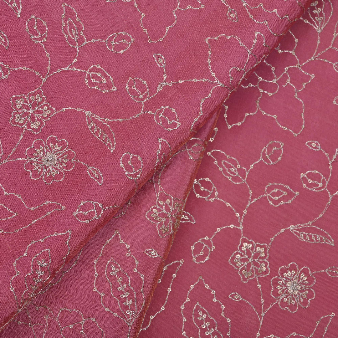 Ruber Pink Tissue Fabric With Embroidery