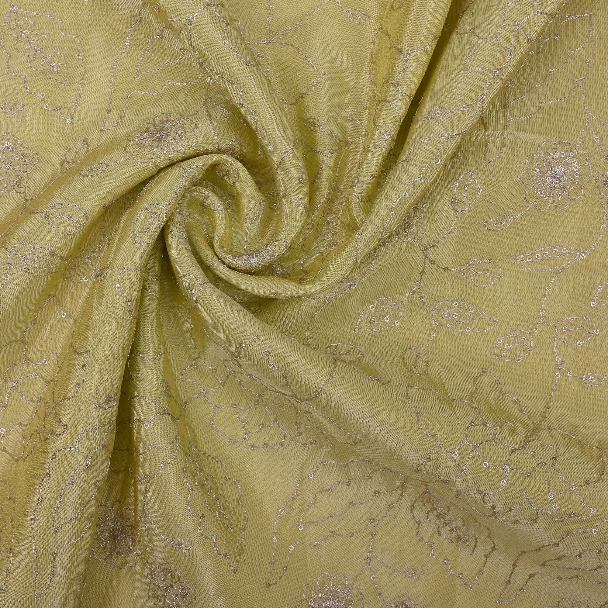 Lime Green Tissue Fabric With Embroidery