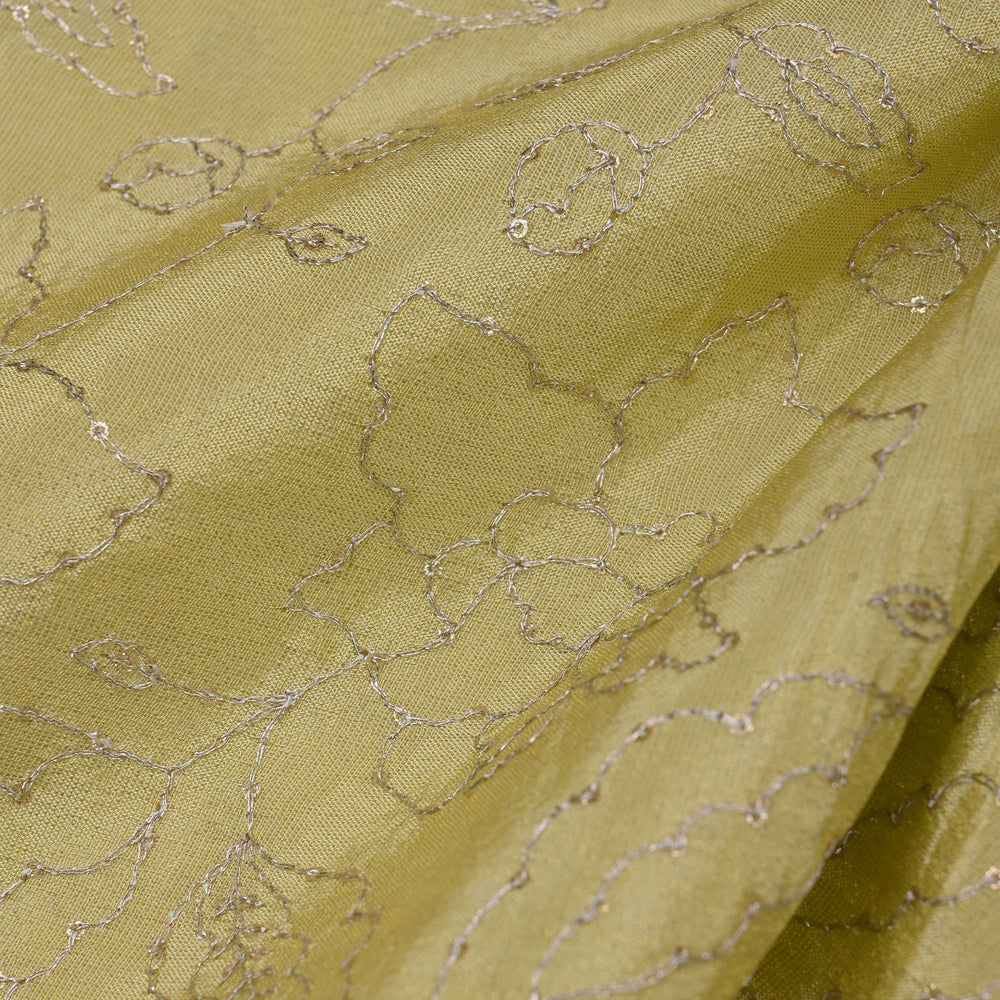 Lime Green Tissue Fabric With Embroidery