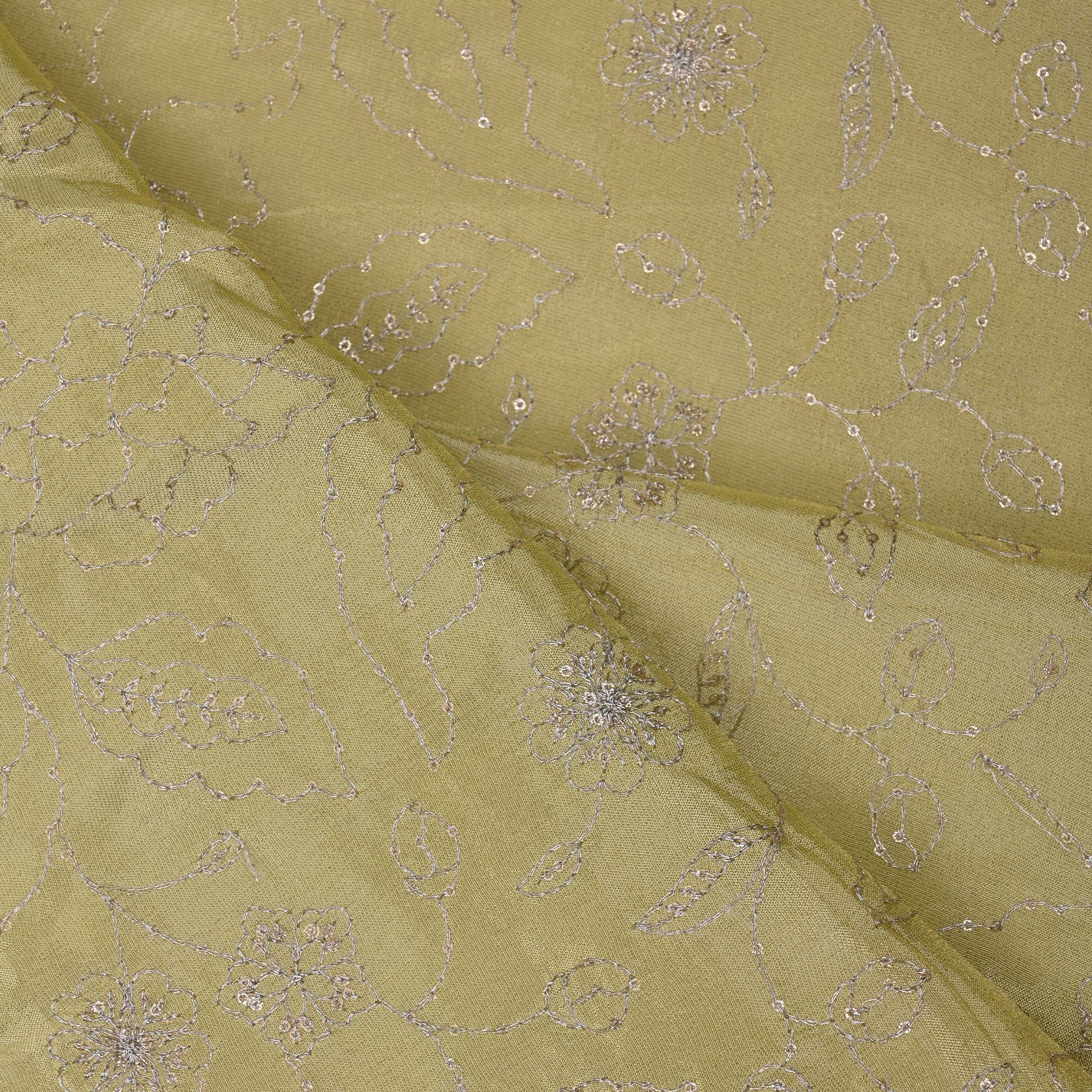 Lime Green Tissue Fabric With Embroidery