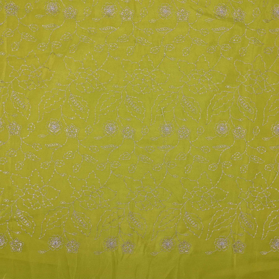 Lime Green Tissue Fabric With Embroidery