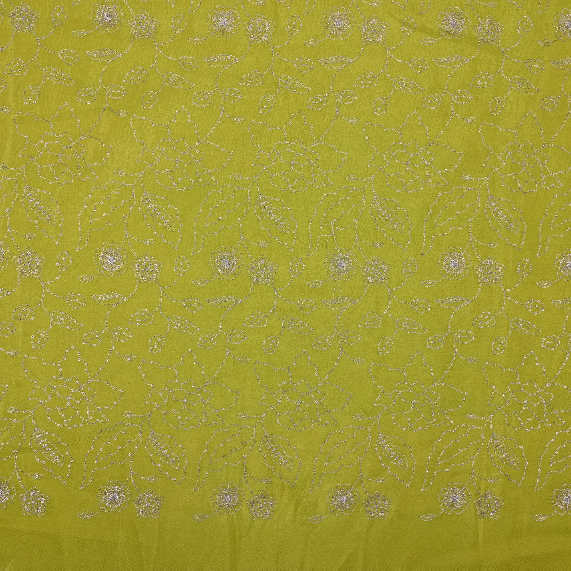 Lime Green Tissue Fabric With Embroidery