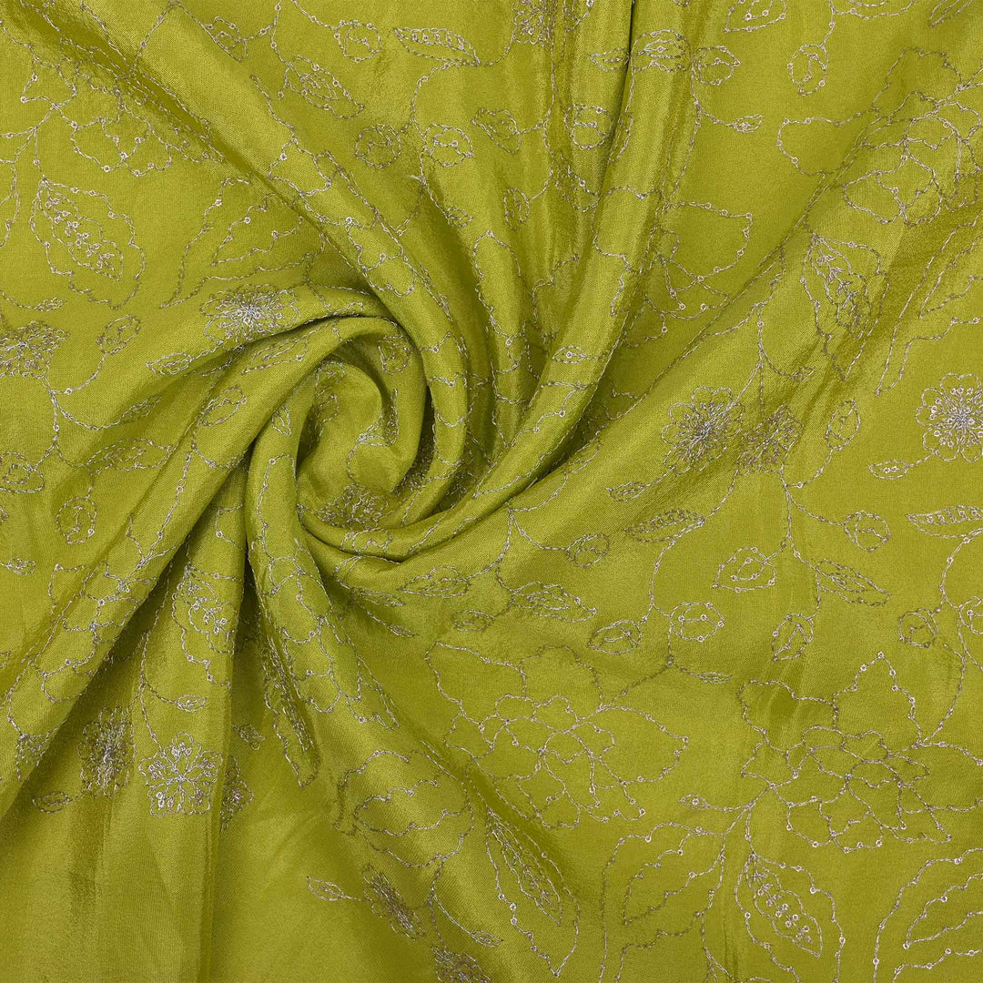 Lime Green Tissue Fabric With Embroidery