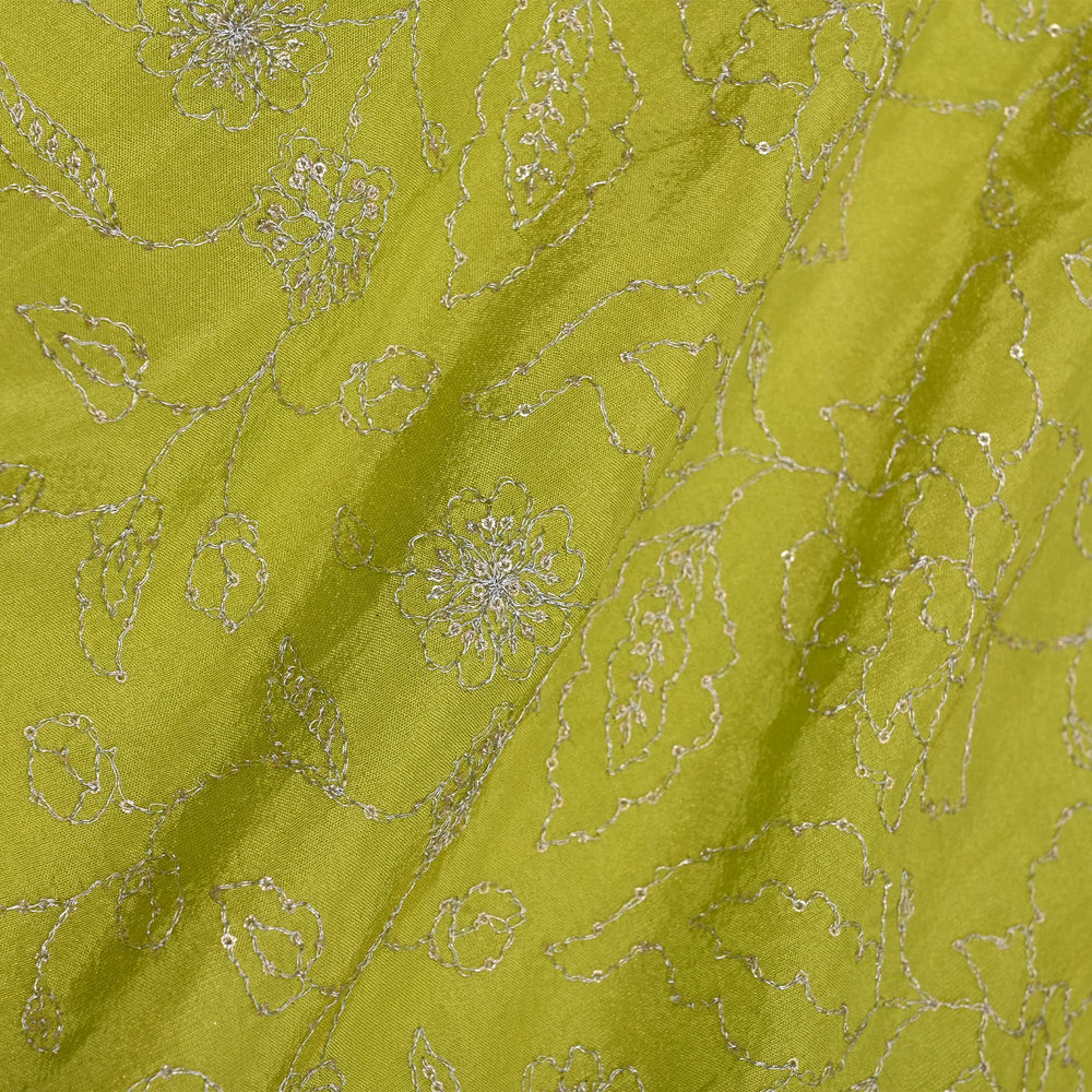 Lime Green Tissue Fabric With Embroidery