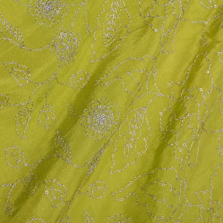 Lime Green Tissue Fabric With Embroidery