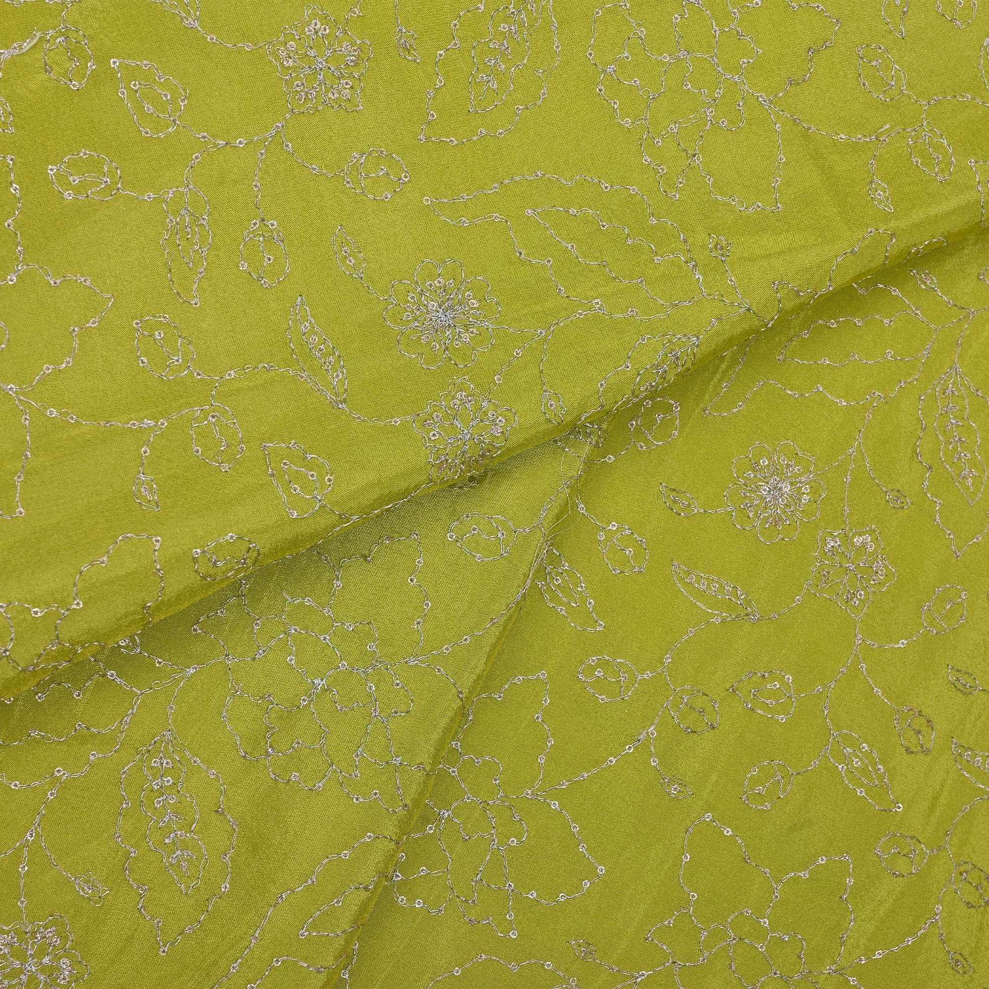 Lime Green Tissue Fabric With Embroidery