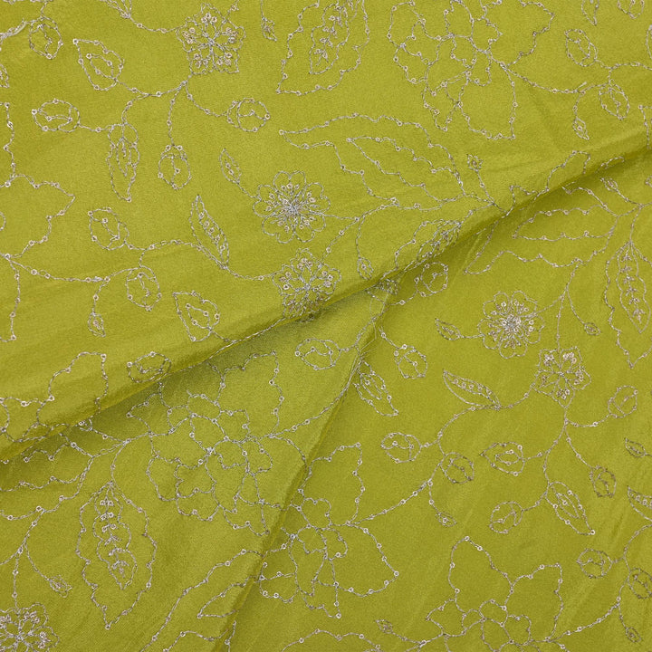 Lime Green Tissue Fabric With Embroidery