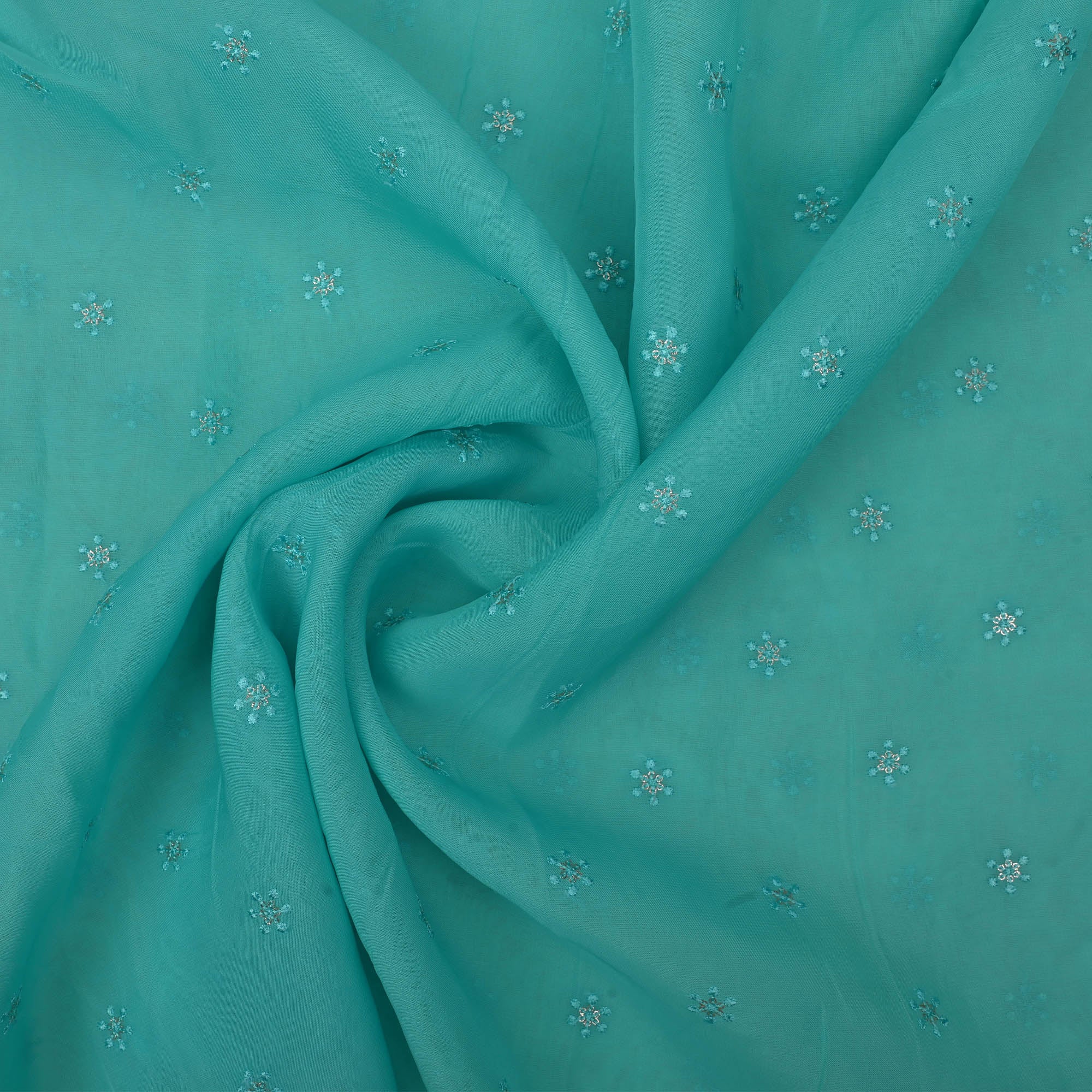 Tiffany Blue Embroidery Georgette Fabric