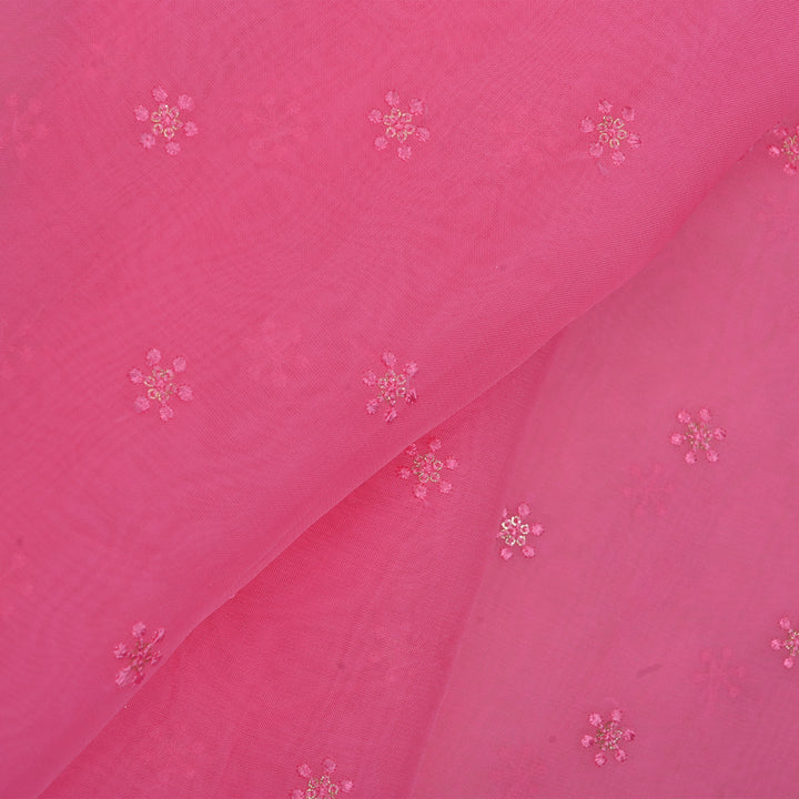 French Pink Embroidery Georgette Fabric