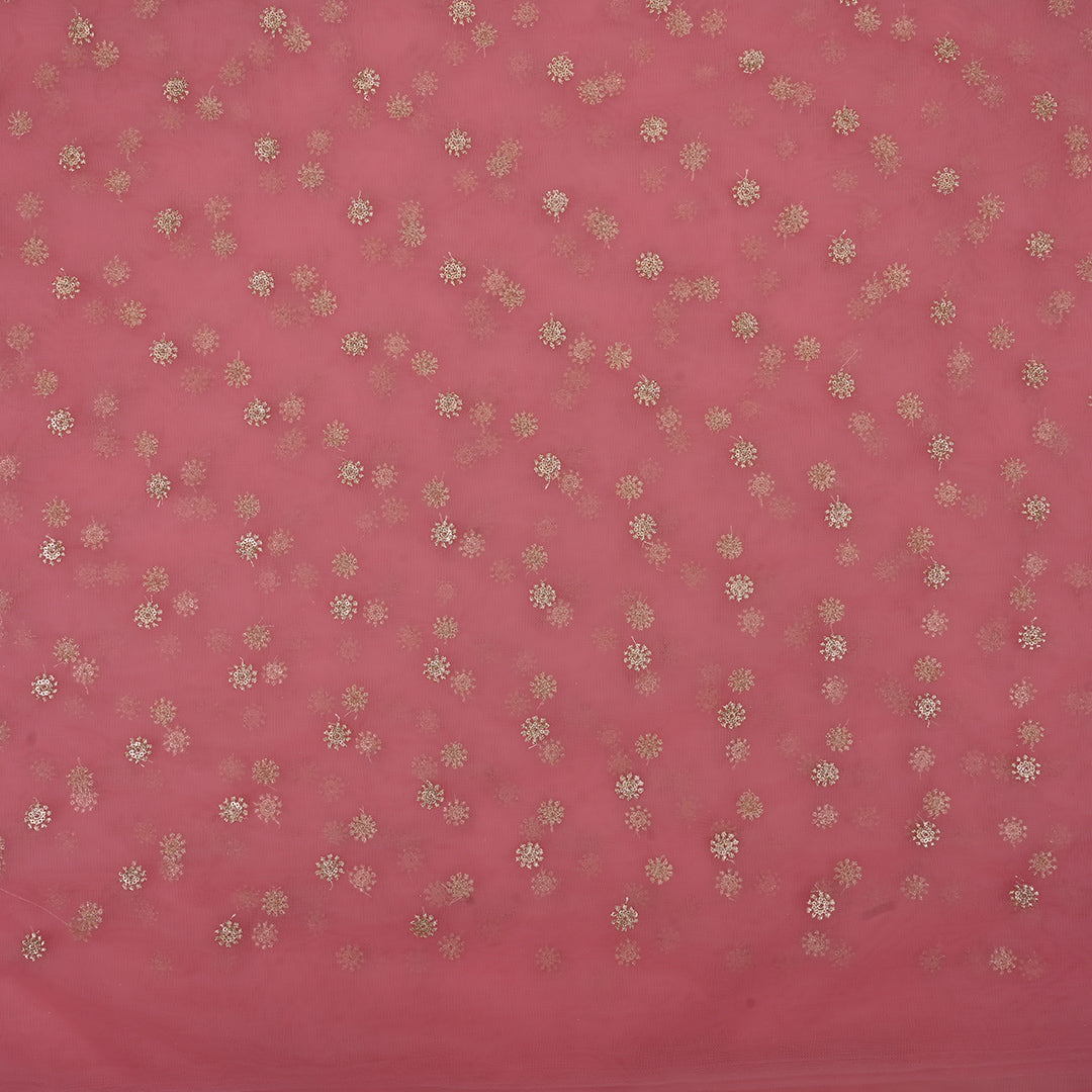 Flamingo Pink Embroidery Net Fabric