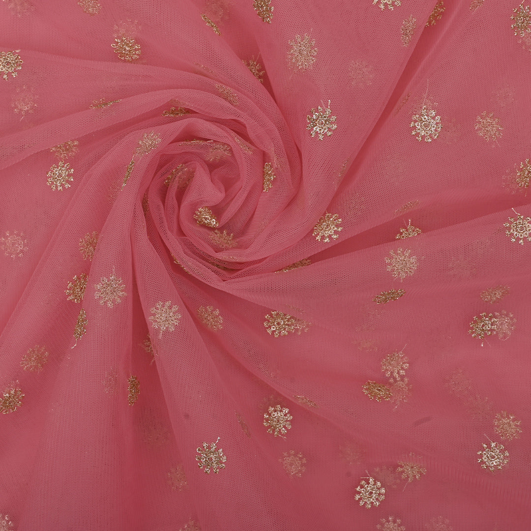 Flamingo Pink Embroidery Net Fabric