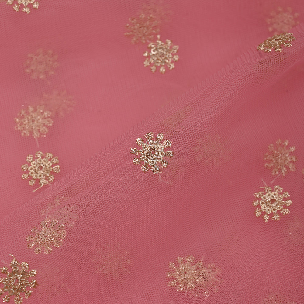 Flamingo Pink Embroidery Net Fabric