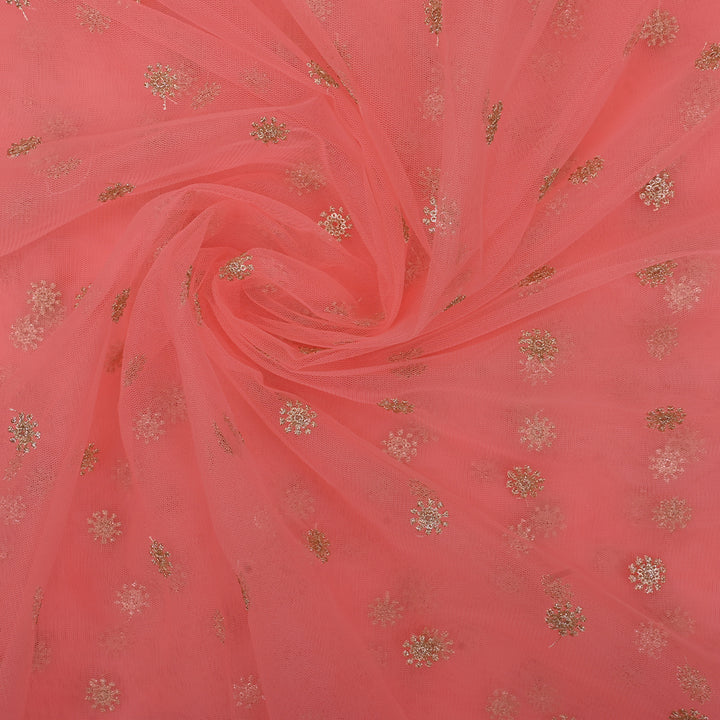 Coral Pink Embroidery Net Fabric