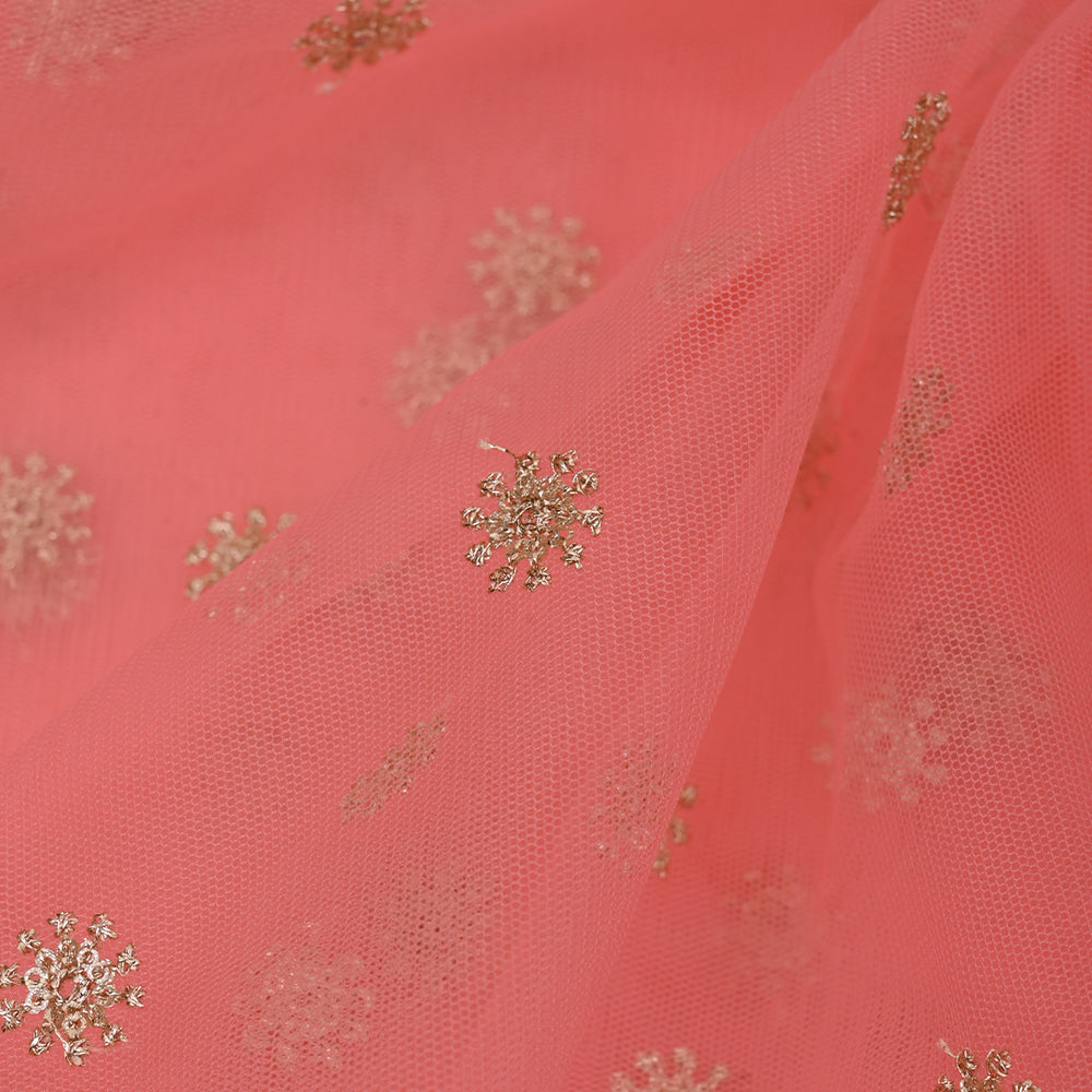 Coral Pink Embroidery Net Fabric