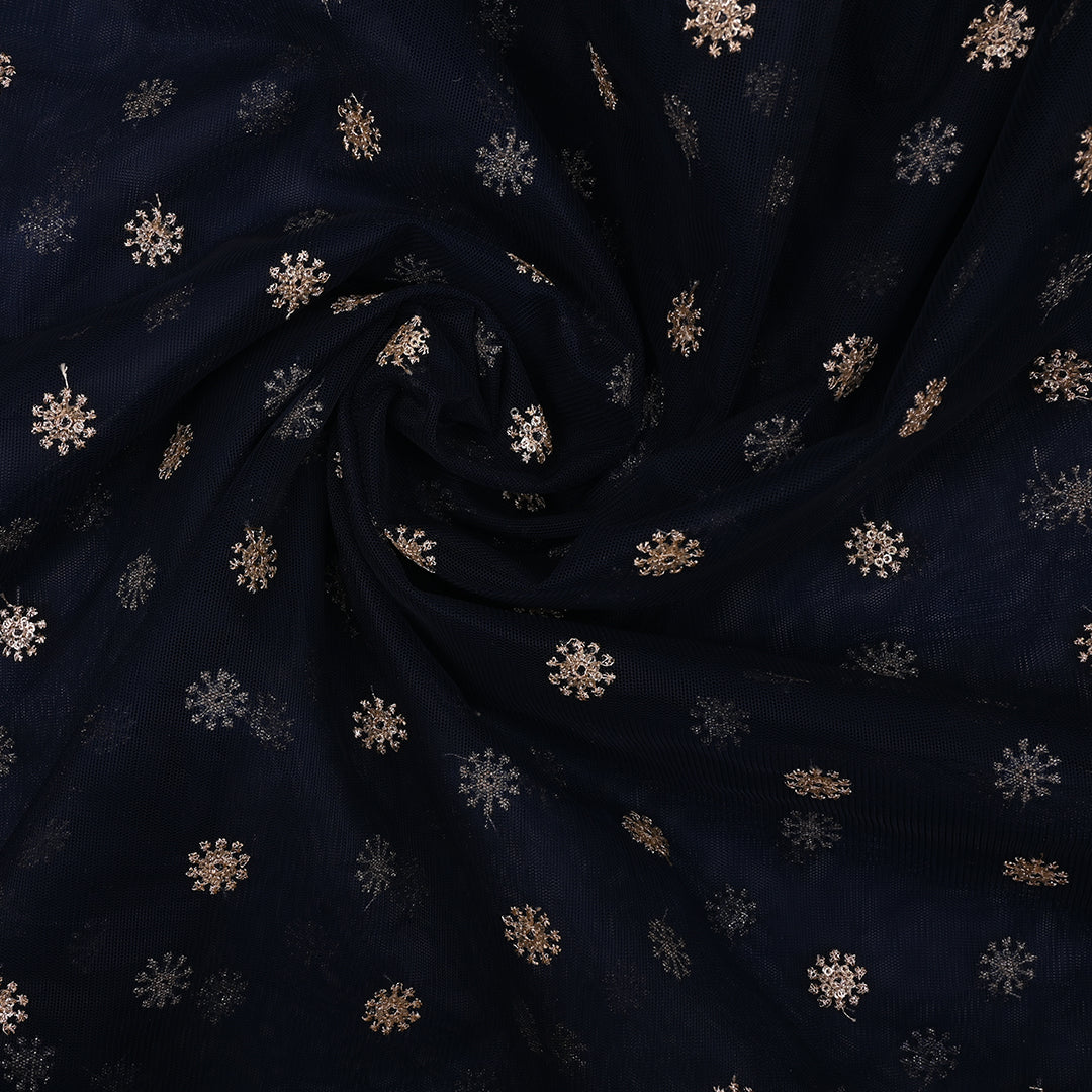 Deep Blue Embroidery Net Fabric