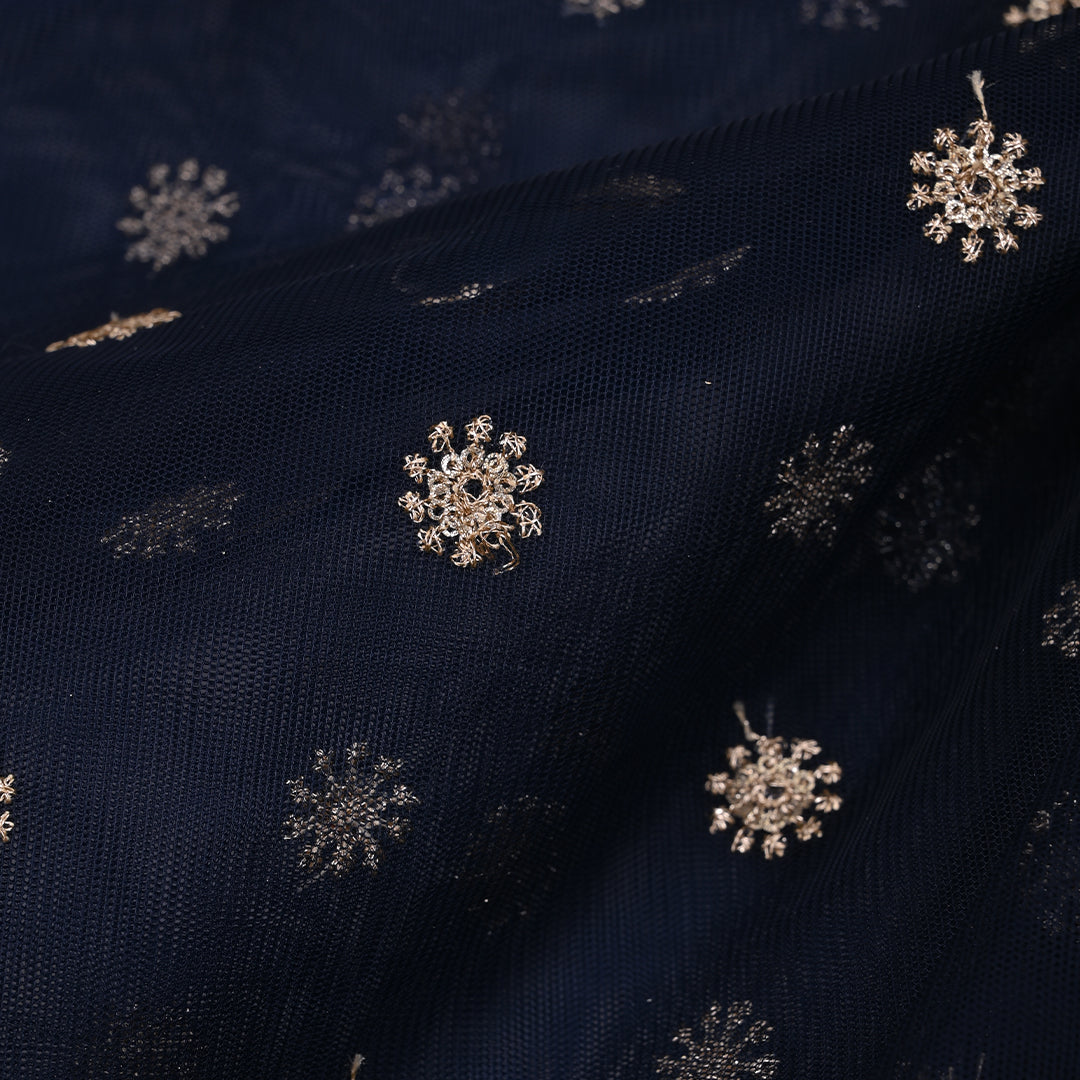 Deep Blue Embroidery Net Fabric